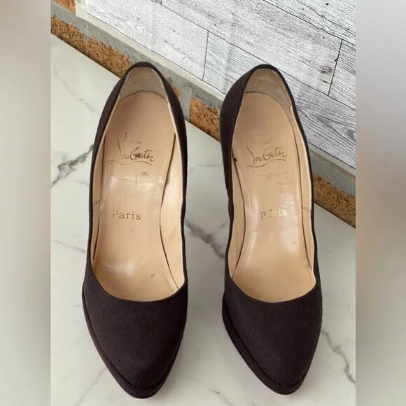 Christian Louboutin red bottom Brown Wool women’s Heels size 39 .8.5 - Picture 3 of 13